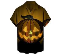 Camicie di Halloween per gli uomini Jack O' Lantern Costumi T-Shirt Dark Night Pattern Camicia Spaventosa Manica Corta Button Down Top, Giallo Halloween Camicie per Uomo, S