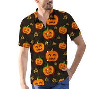 Camicie di Halloween per gli uomini Jack O' Lantern Ghost Shirt Cute Pumpkin Face T-Shirt Manica Corta Button Down Costumi 2025, Orange2 Halloween Camicie per Uomo, 4XL