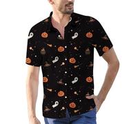 Camicie di Halloween per gli uomini Jack O' Lantern Ghost Shirt Cute Pumpkin Face T-Shirt Manica Corta Button Down Costumi 2025, Black3 Halloween Camicie per Uomo, L