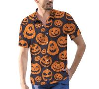 Camicie di Halloween per gli uomini Jack O' Lantern Ghost Shirt Cute Pumpkin Face T-Shirt Manica Corta Button Down Costumi 2025, Orange3 Halloween Camicie per Uomo, L