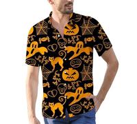 Camicie di Halloween per gli uomini Jack O' Lantern Ghost Shirt Cute Pumpkin Face T-Shirt Manica Corta Button Down Costumi 2025, Orange1 Halloween Camicie per Uomo, S