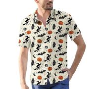 Camicie di Halloween per gli uomini Jack O' Lantern Ghost Shirt Cute Pumpkin Face T-Shirt Manica Corta Button Down Costumi 2025, Camicie Khaki Halloween per Uomo, 5XL