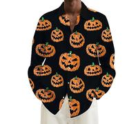Camicie di Halloween per gli uomini Jack O Lanterna Camicia Pumpkins Face Manica Lunga Costumi Maglietta Spaventosa Autunno Button Down Top, Orange Halloween Camicie per Uomo, 4XL