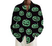Camicie di Halloween per gli uomini Jack O Lanterna Camicia Pumpkins Face Manica Lunga Costumi Maglietta Spaventosa Autunno Button Down Top, Camicie verdi di Halloween per gli uomini, 6XL
