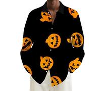 Camicie di Halloween per gli uomini Jack O Lanterna Camicia Spaventosa Zucche Viso Manica Lunga T-Shirt Costumi Autunno Button Down Top, Orange Halloween Camicie per Uomo, 5XL