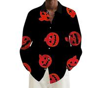 Camicie di Halloween per gli uomini Jack O Lanterna Camicia Spaventosa Zucche Viso Manica Lunga T-Shirt Costumi Autunno Button Down Top, Camicie rosse di Halloween per gli uomini, 6XL
