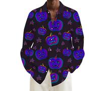 Camicie di Halloween per gli uomini Jack O Lanterna Camicia Zucche Viso Manica Lunga Costumi Button Down Hawaiian T-Shirts Top, Camicie Viola Halloween per Uomo, 6XL