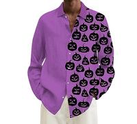 Camicie di Halloween per gli uomini Jack O Lanterna Camicia Zucche Viso Manica Lunga T-Shirt Costumi Blocchi di Colore Button Down Top, Camicie Viola Halloween per Uomo, S