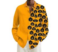 Camicie di Halloween per gli uomini Jack O Lanterna Camicia Zucche Viso Manica Lunga T-Shirt Costumi Blocchi di Colore Button Down Top, Orange Halloween Camicie per Uomo, L