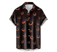 Camicie di Halloween per gli uomini Jack O' Lanterna Fantasma Gatti Stampa Camicia con Tasca Manica Corta Pumpkin Face T-Shirt Costume, Camicie nere di Halloween per gli uomini, XL