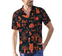 Camicie di Halloween per gli uomini Jack O' Lanterna Stampa Camicia Carina zucca Face T-Shirt Button Down Costumi a maniche corte 2025, Red1 Halloween Camicie per Uomo, 4XL