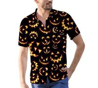 Camicie di Halloween per gli uomini Jack O' Lanterna Stampa Camicia Carina zucca Face T-Shirt Button Down Costumi a maniche corte 2025, Giallo Halloween Camicie per Uomo, M