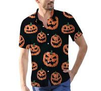 Camicie di Halloween per gli uomini Jack O' Lanterna Stampa Camicia Carina zucca Face T-Shirt Button Down Costumi a maniche corte 2025, Orange Halloween Camicie per Uomo, M