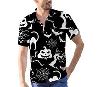 Camicie di Halloween per gli uomini Jack O' Lanterna Stampa Camicia Pumpkin Face T-Shirts Button Down Manica Corta Costumi Abbigliamento, Black3 Halloween Camicie per Uomo, S