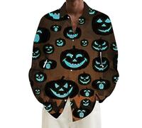 Camicie di Halloween per gli uomini Jack O Lanterna Stampa Camicia Zucche Viso Manica Lunga Costumi Maglietta Spaventosa Button Down Top, Camicie Marrone Halloween per Uomo, S