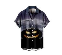 Camicie di Halloween per gli uomini Jack O' Lanterna Stampa Costumi Spooky Theme Pumpkins T-shirt Manica Corta Button Down Camicia, Purple3 Halloween Camicie per Uomo, S