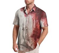 Camicie di Halloween per gli uomini Problem Solved Bloody Shirt Manica Corta Costumi Horror Casual Button Down Top, Red4 Halloween Camicie per Uomo, M