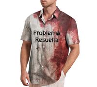 Camicie di Halloween per gli uomini Problem Solved Bloody Shirt Manica Corta Costumi Horror Casual Button Down Top, Red2 Halloween Camicie per Uomo, M
