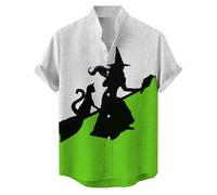 Camicie di Halloween per gli uomini Skeleton Witch T-shirt Horror Spooky Theme Costumi Manica Corta Button Down Camicia Top, Camicie verdi di Halloween per gli uomini, M