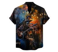 Camicie di Halloween per gli uomini Skeleton Witch T-shirt Horror Spooky Theme Costumi Manica Corta Button Down Camicia Top, Orange Halloween Camicie per Uomo, XS