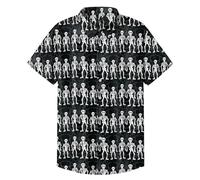 Camicie di Halloween per gli uomini Skull Skeleton Print Shirt Manica Corta Button Down T-shirt Horror Costumi Collared Top, Grigio Halloween Camicie per Uomo, L
