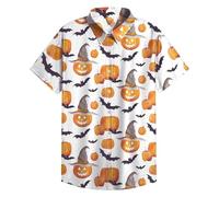 Camicie di Halloween per gli uomini Skull Skeleton Print Shirt Manica Corta Button Down T-shirt Horror Costumi Collared Top, Camicie bianche di Halloween per gli uomini, XL
