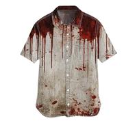 Camicie di Halloween per gli uomini spaventosa camicia sanguinosa costumi di sangue magliette con tasca manica corta button down top camicette, Camicie Beige Halloween per Uomo, S