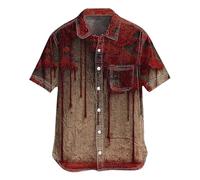 Camicie di Halloween per gli uomini spaventosa camicia sanguinosa costumi di sangue magliette con tasca manica corta button down top camicette, Camicie Khaki Halloween per Uomo, S