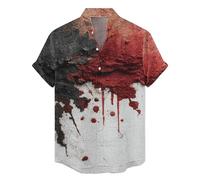 Camicie di Halloween per gli uomini spaventoso Bloody Print Shirt Blood Costumi T-shirt con tasca Manica Corta Button Down Top, Camicie Grigio Halloween per Uomo, S