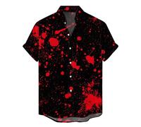 Camicie di Halloween per gli uomini spaventoso Bloody Print Shirt Blood Costumi T-shirt con tasca Manica Corta Button Down Top, Camicie nere di Halloween per gli uomini, L
