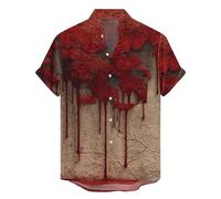 Camicie di Halloween per gli uomini spaventoso Bloody Print Shirt Blood Costumi T-shirt con tasca Manica Corta Button Down Top, Camicie Khaki Halloween per Uomo, 3XL