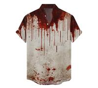 Camicie di Halloween per gli uomini spaventoso Bloody Print Shirt Blood Costumi T-shirt con tasca Manica Corta Button Down Top, Camicie Beige Halloween per Uomo, XXL