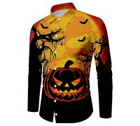 Camicie di Halloween per gli uomini spettrali Jack O' Lantern Costumi 2025 Manica Lunga Button Down Shirt Top Zucche T-shirt, Orange Halloween Camicie per Uomo, L