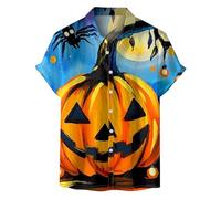 Camicie di Halloween per gli uomini Strega Zucche Stampa T-shirt Jack O' Lanterna Costumi Spooky Manica Corta Button Down Camicia, Orange Halloween Camicie per Uomo, S