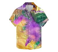 Camicie di Halloween per gli uomini T-shirt con stampa maschera a maniche corte Button Down Shirt Top Mardi Gras Carnevale Costumi a tema, Oro Halloween Camicie per Uomo, M