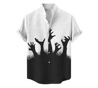 Camicie di Halloween per gli uomini Teschio Bere Caffè T-shirt Scheletro Spooky Tema Costumi Manica Corta Button Down Top, Camicie bianche di Halloween per gli uomini, XS
