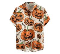 Camicie di Halloween per gli uomini Varie Espressioni di zucca Camicia Jack O' Lanterna Costumi T-shirt Manica Corta Button Top, Camicie bianche di Halloween per gli uomini, 3XL