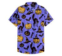Camicie di Halloween per gli uomini Witch Bats Print Shirt Horror T-shirt a maniche corte 2025 Costumi Button Down Top con colletto, Giallo Halloween Camicie per Uomo, XXL