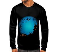 Camicie di Halloween per gli uomini zucca s luna felpa spaventosa camicia da notte autunno manica lunga camicetta girocollo pullover top, Blu, XL