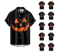 Camicie di Halloween per gli uomini zucca teschio stampa camicia costumi manica corta button down hawaiano magliette horror top, Black1 Halloween Camicie per Uomo, 3XL