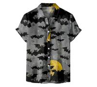 Camicie di Halloween per gli uomini zucche faccia fantasma pipistrelli T-shirt manica corta Button Shirt Spooky Jack O Lantern Costumi, Grigio Halloween Camicie per Uomo, 5XL