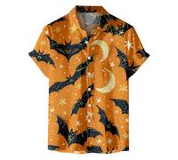 Camicie di Halloween per gli uomini zucche faccia fantasma pipistrelli T-shirt manica corta Button Shirt Spooky Jack O Lantern Costumi, Orange Halloween Camicie per Uomo, XL