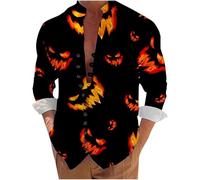 Camicie di Halloween per gli uomini Zucche Face Shirt Autunno Jack O' Lantern Costumi Casual Manica Lunga Button Down Tshirt 2025, Camicie nere di Halloween per gli uomini, 6XL
