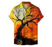 Camicie di Halloween per gli uomini zucche fantasma pipistrelli t-shirt manica corta button down camicia spettrale Jack O Lantern costumi, Giallo Halloween Camicie per Uomo, M