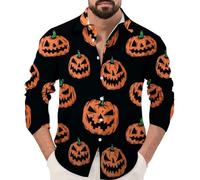 Camicie di Halloween per gli uomini Zucche Scheletro Camicia Jack O' Lanterna Skull Costumi Manica Lunga Button Down T-shirt 2025, Orange Halloween Camicie per Uomo, S