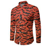 Camicie di Halloween per gli uomini zucche stampa del viso magliette Jack O' Lanterna Costumi manica lunga Button Down Shirt Top, Orange Halloween Camicie per Uomo, XL