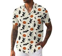 Camicie di Halloween per gli uomini zucche Viso Camicia Jack O Lanterna Costumi Manica Corta Button Down T-shirt Abbigliamento Tees, Camicie Khaki Halloween per Uomo, S