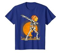 Camicie di Halloween per i Ragazzi dei Bambini Che tagliano la Zucca dello Scheletro Dab Maglietta, Bambini, Blu Reale, 10 Anni