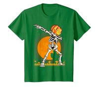 Camicie di Halloween per i Ragazzi dei Bambini Che tagliano la Zucca dello Scheletro Dab Maglietta, Bambini, Verde Mela, 12 Anni