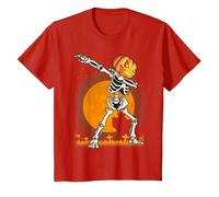 Camicie di Halloween per i Ragazzi dei Bambini Che tagliano la Zucca dello Scheletro Dab Maglietta, Bambini, Rosso, 8 Anni